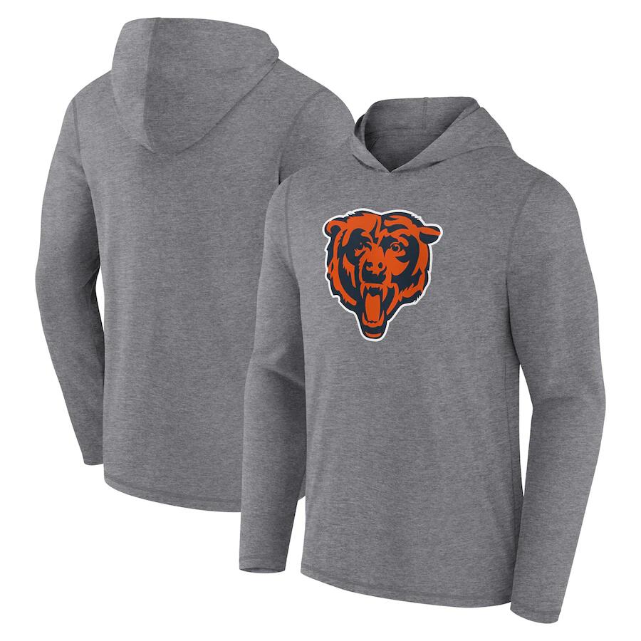 Men's Chicago Bears Heather Gray Primary Logo Long Sleeve Hoodie T-Shirt